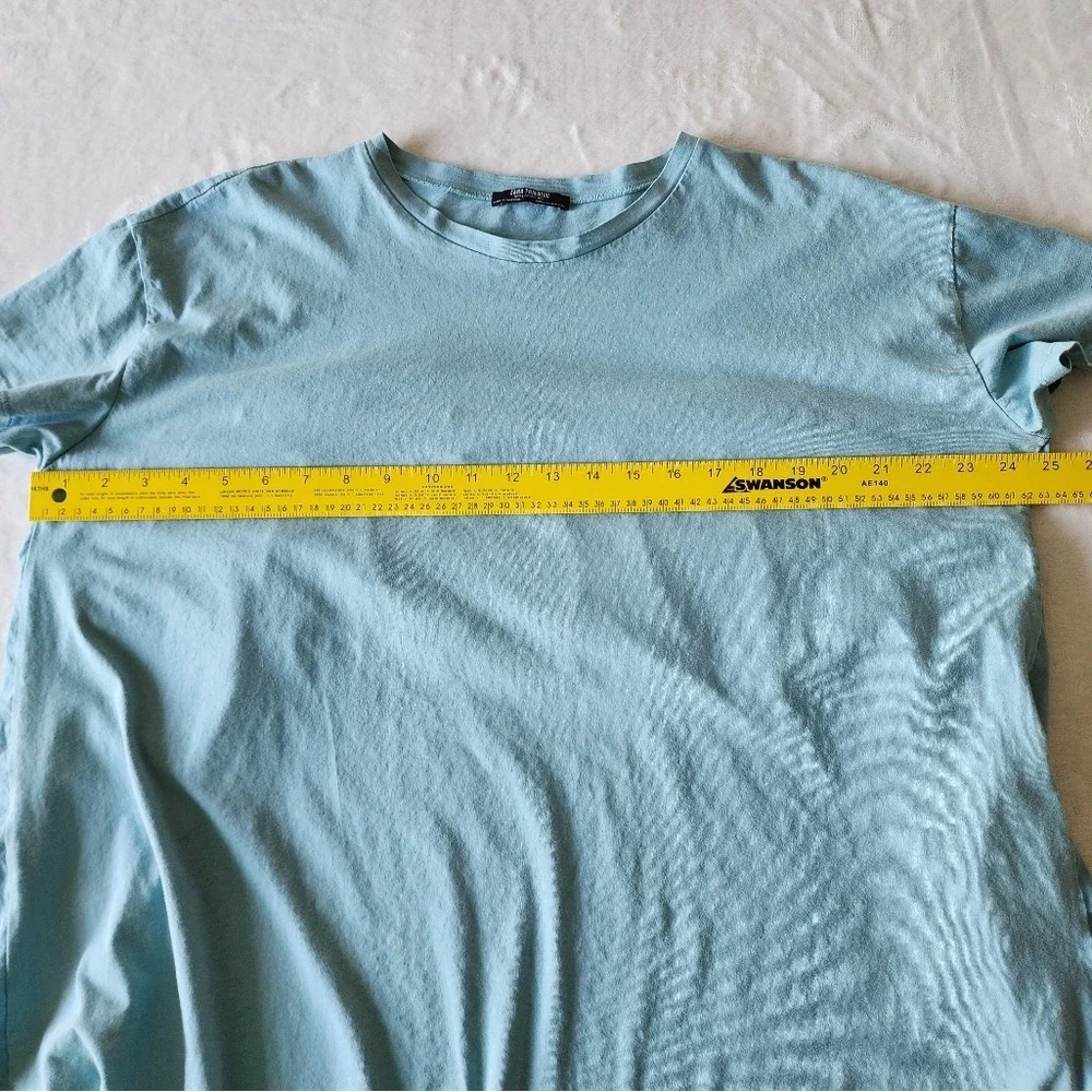 Zara Trafaluc High Low Ruffle Back Tee Womens M Blue Oversized Prairie Shirt Top - Picture 8 of 10